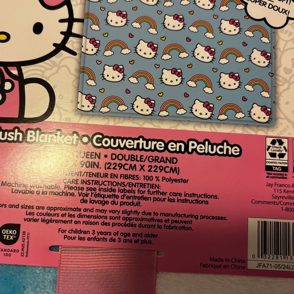 Sanrio Hello Kitty blue and rainbow blanket throw size Queen NWT - Picture 2 of 4